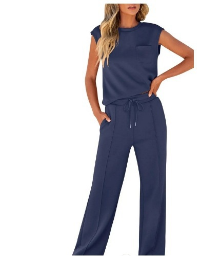 Sleeveless high-waisted wide-leg pants suit