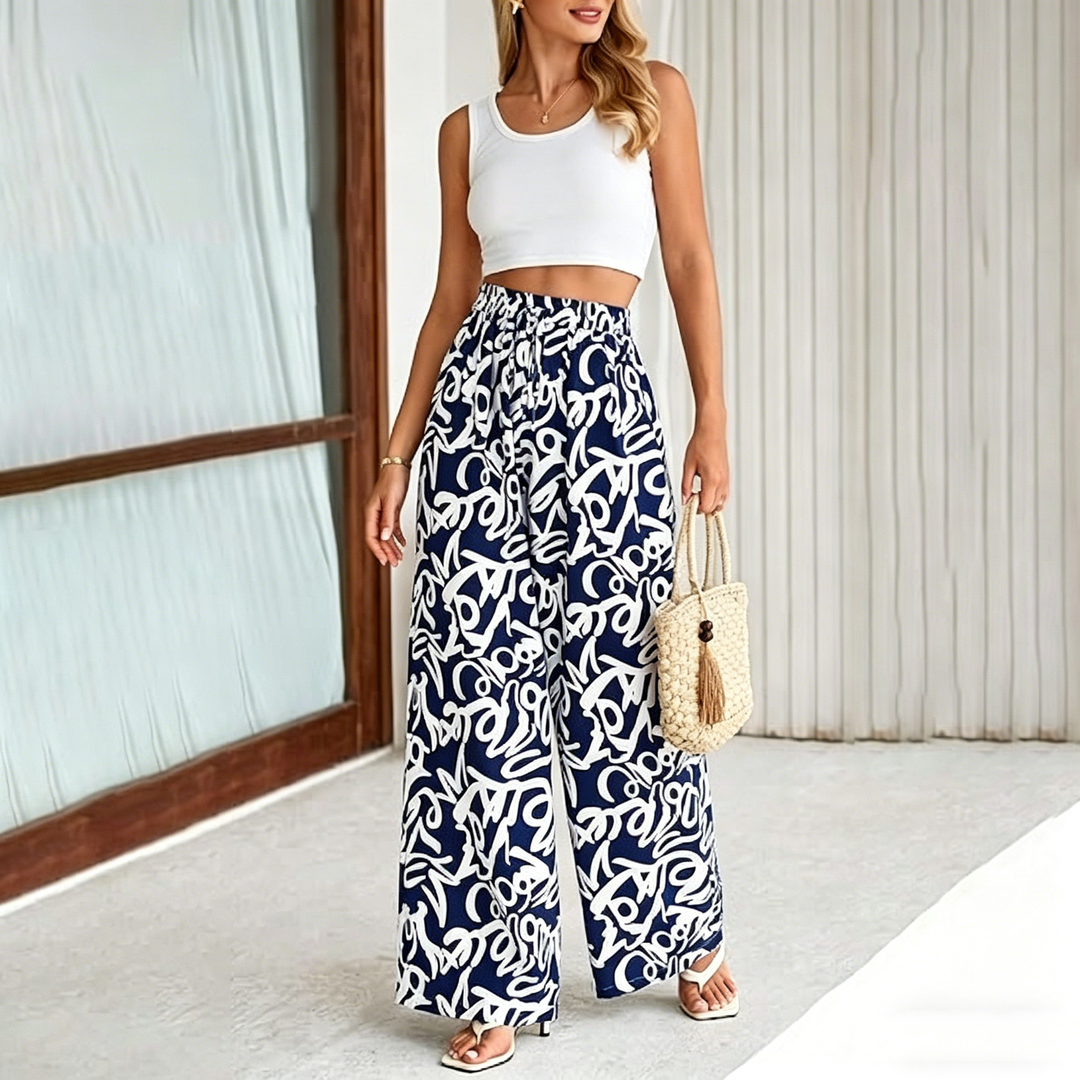 High Waist Drawstring Wide Leg Palazzo Pants