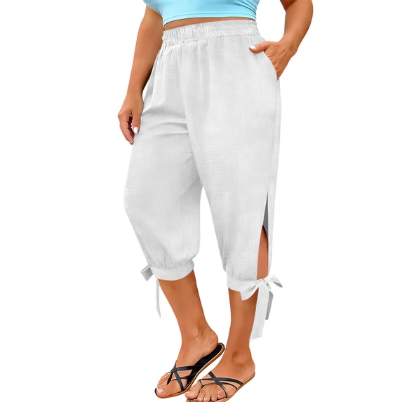 Slit tie-up cropped casual pants