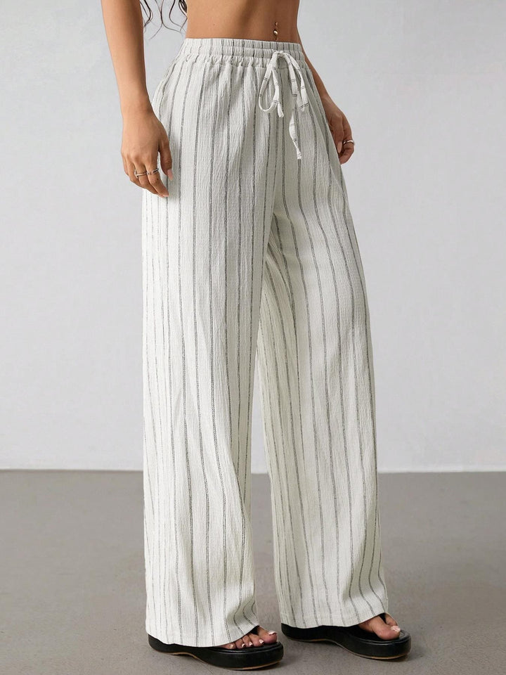 Loose striped drawstring wide-leg pants