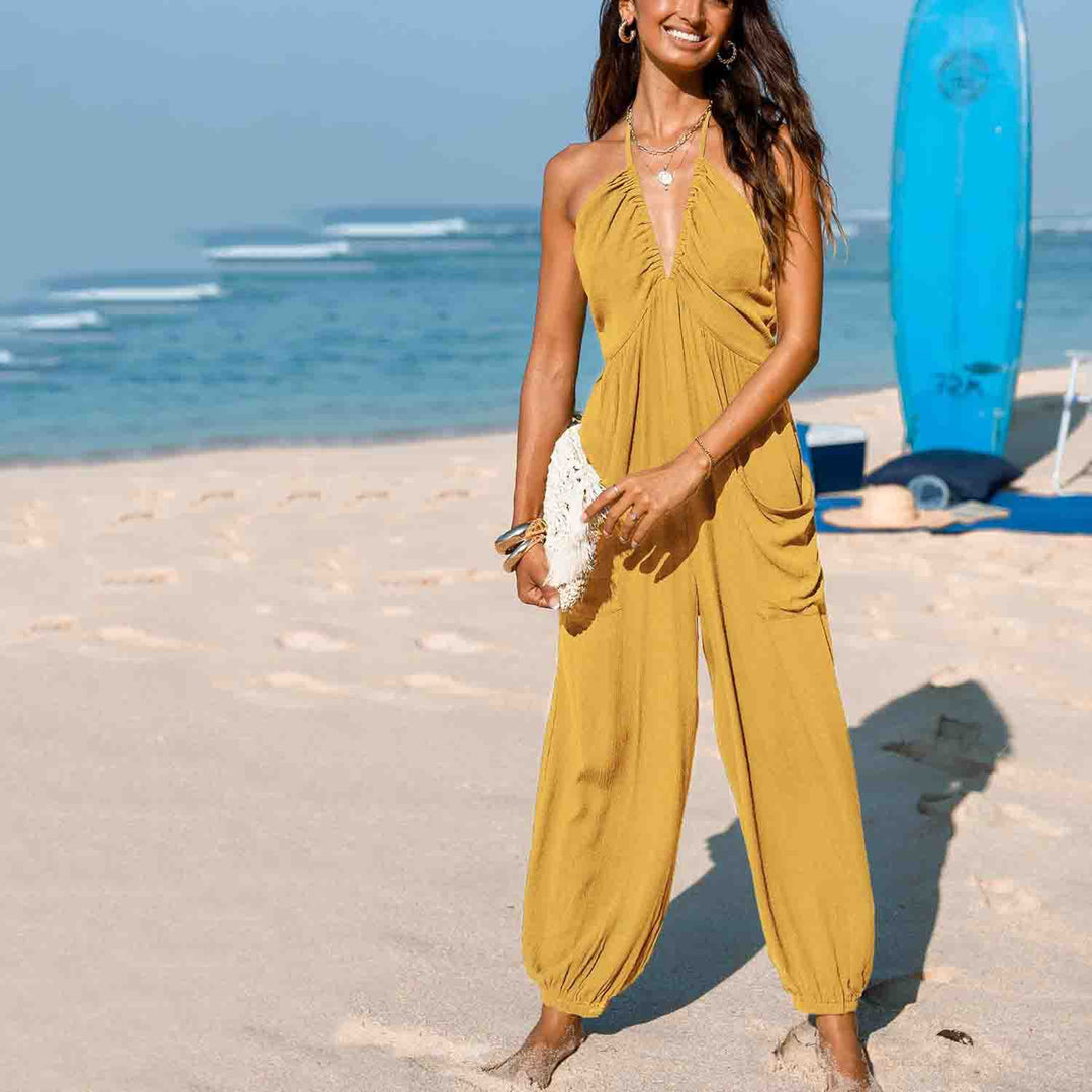 Women's lace-up wide-leg jumpsuit