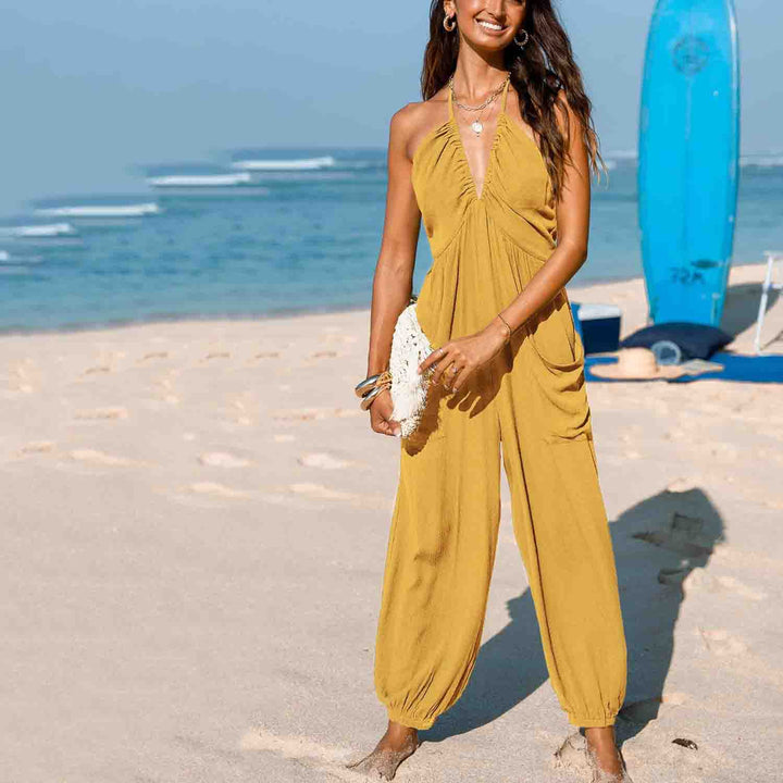Women's lace-up wide-leg jumpsuit