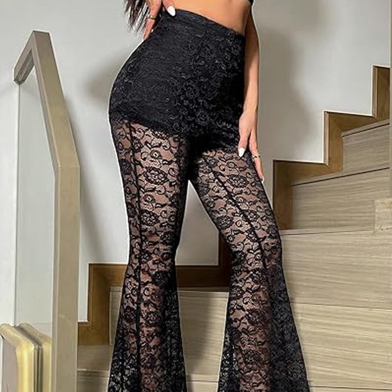 Retro lace flared pants