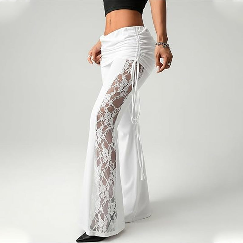 Lace-trimmed flared pants