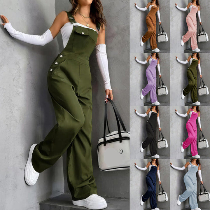 Retro Solid Color Straight-Leg Jumpsuit