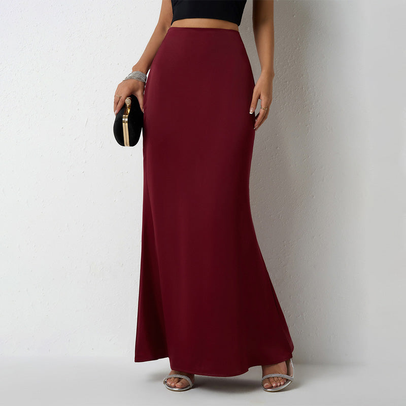 Solid Color Satin Midi Skirt