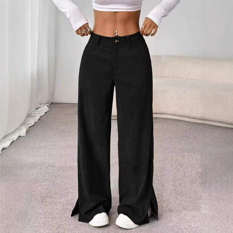 Soft Corduroy Slit Wide-Leg Pants