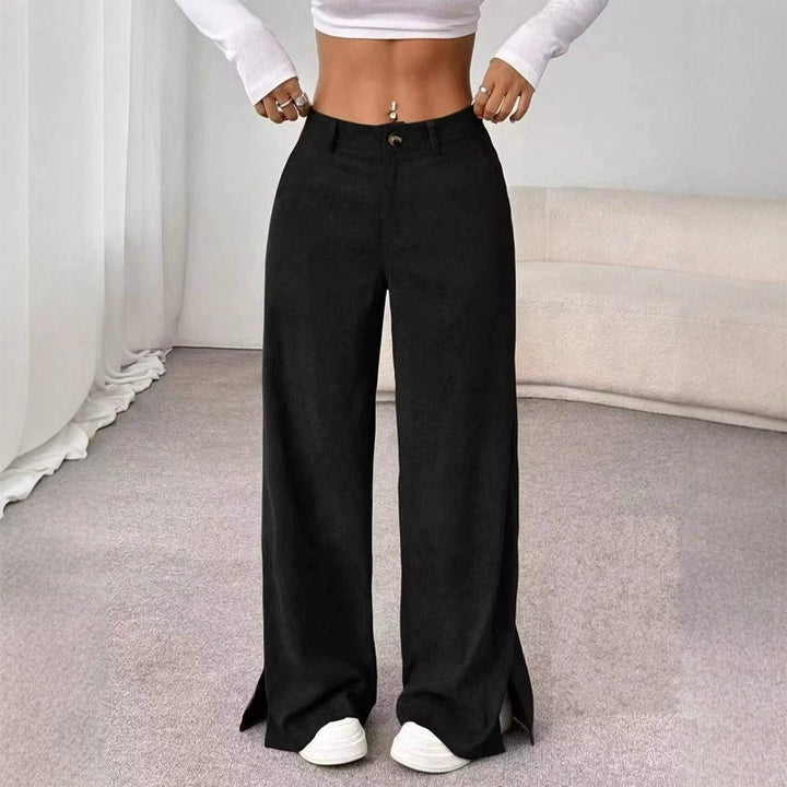 Soft Corduroy Slit Wide-Leg Pants