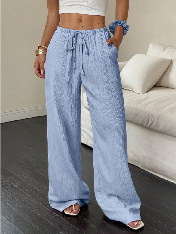 Solid color straight-leg mid-rise trousers