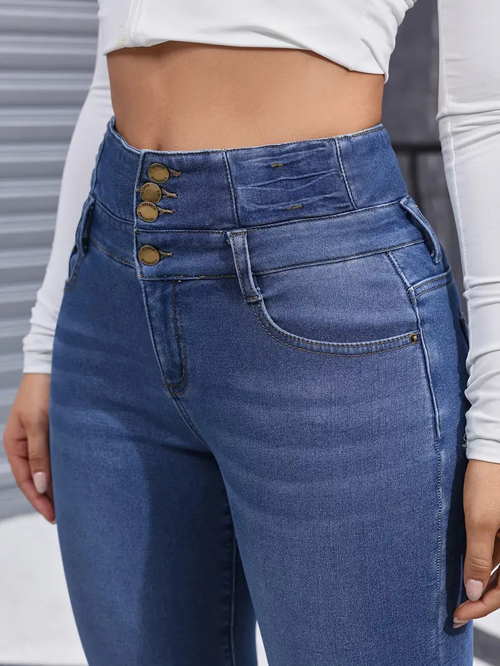 High-waisted fleece-lined jeans
