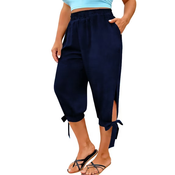 Slit tie-up cropped casual pants