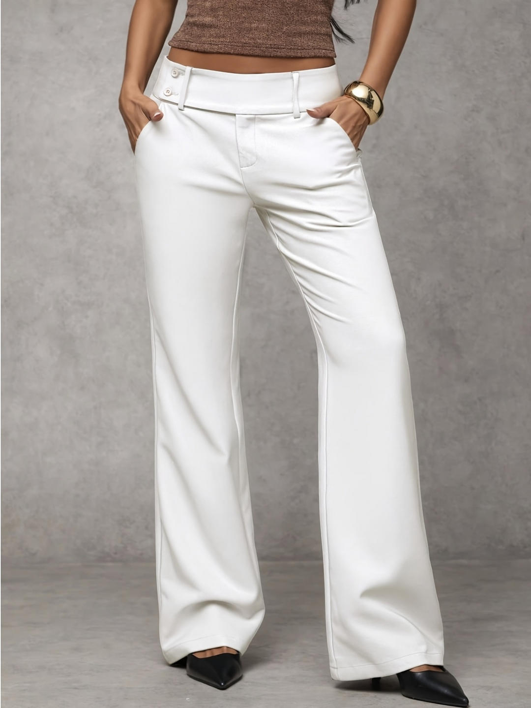 Solid color wide-leg suit pants
