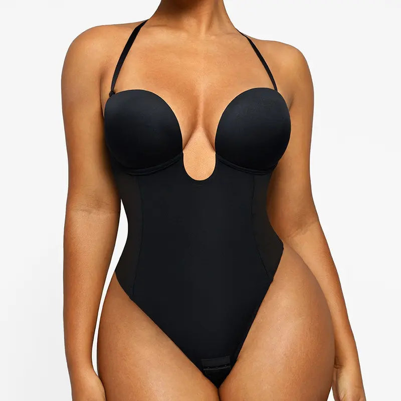 Deep V backless thong bodysuit