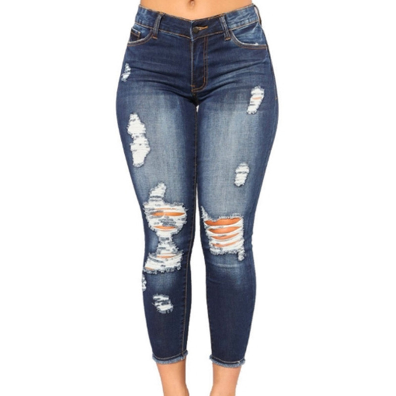 High-waisted skinny ripped jeans