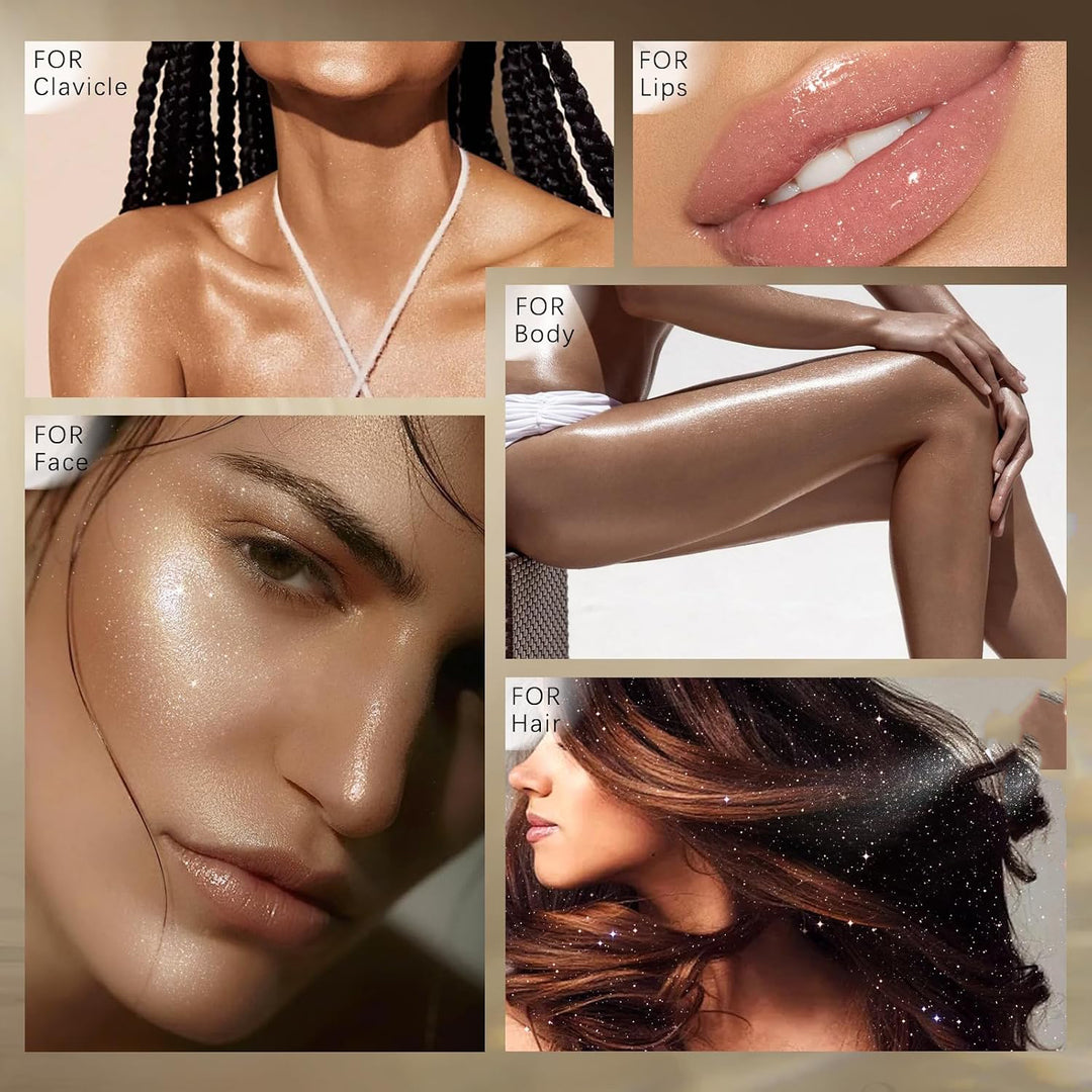 Liquid shimmering highlighter - sparkling rhinestones for face and body