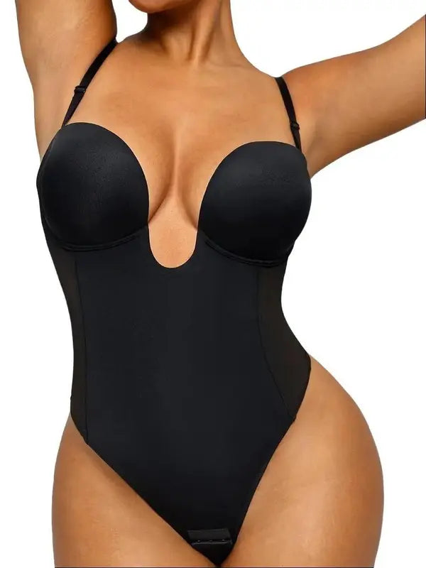 Deep V backless thong bodysuit