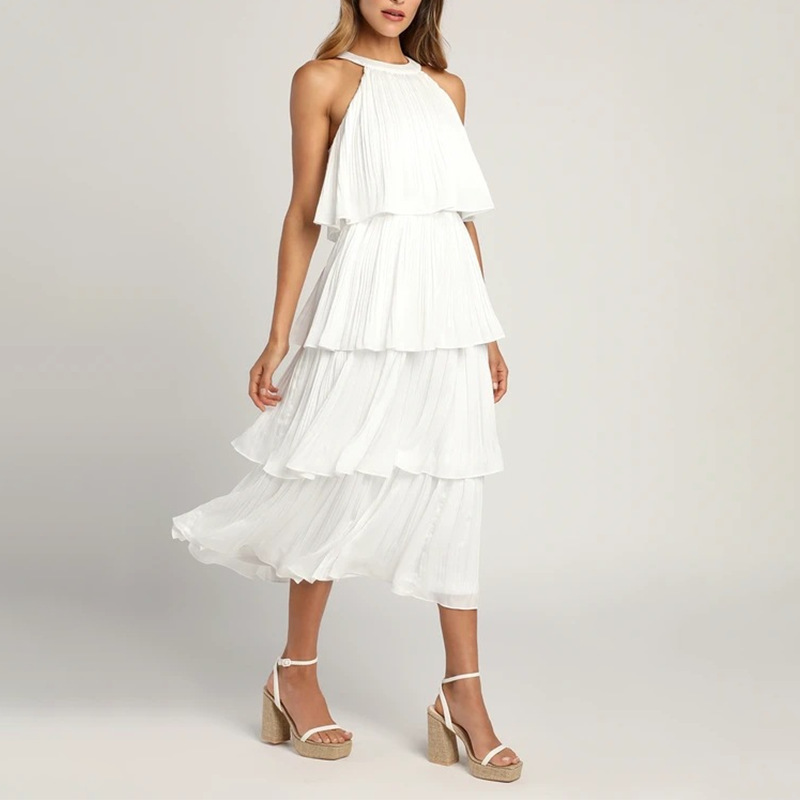 Halter-neck sleeveless ruffle dress