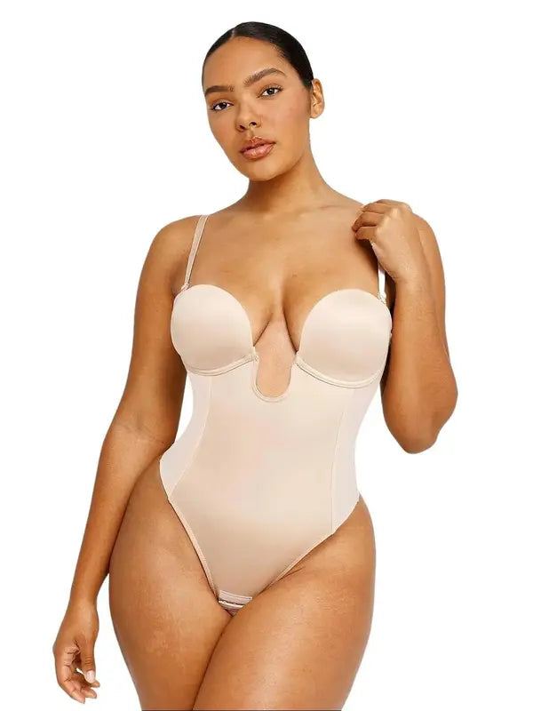 Deep V backless thong bodysuit