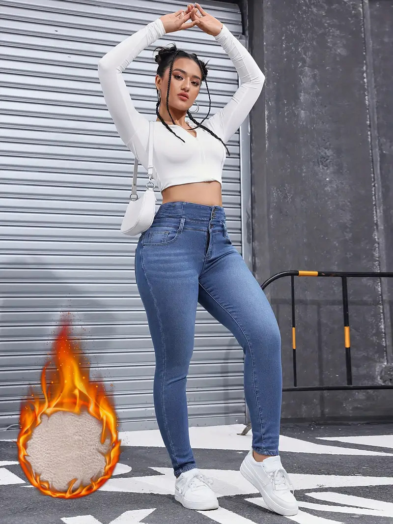 High-waisted fleece-lined jeans