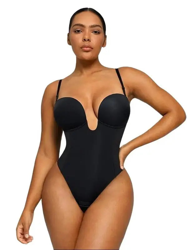 Deep V backless thong bodysuit