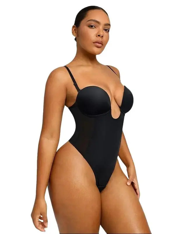 Deep V backless thong bodysuit
