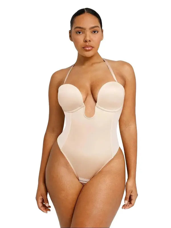 Deep V backless thong bodysuit