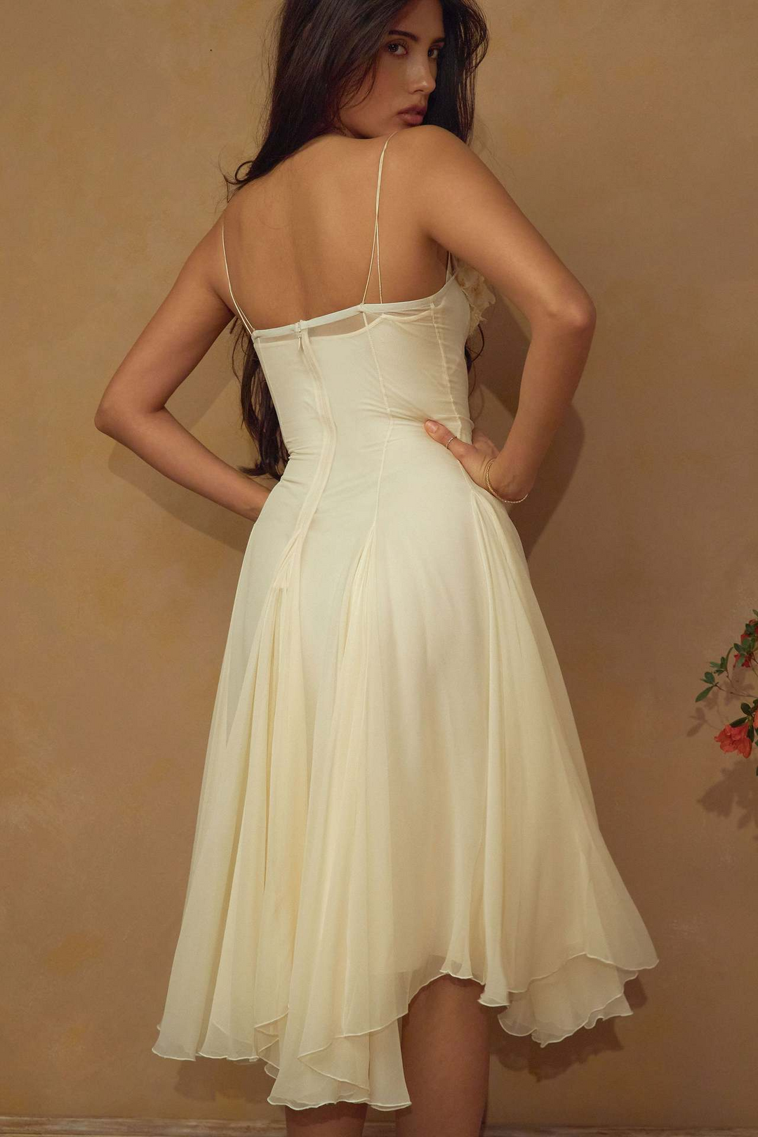3D floral deep V dress