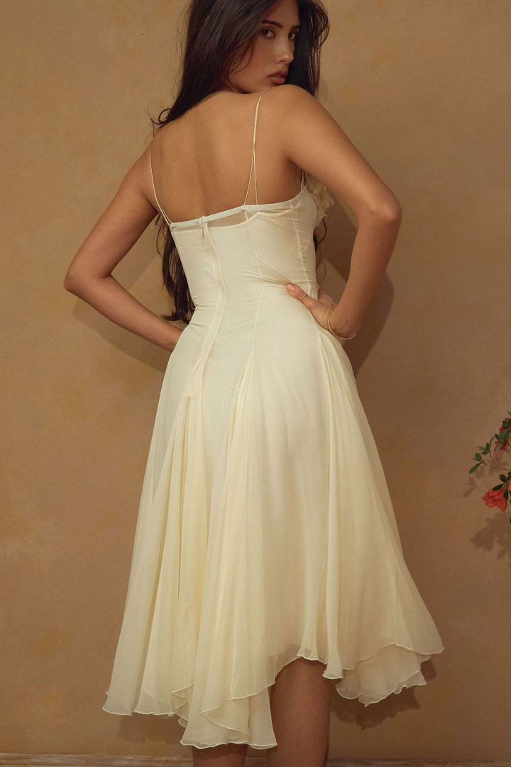 3D floral deep V dress