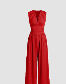 Solid color ribbed striped knit sleeveless jumpsuit