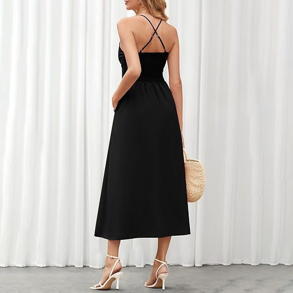 Sleeveless V-neck cutout slit maxi dress