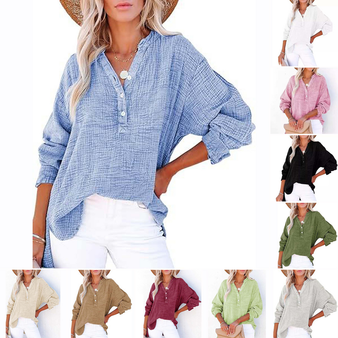 Solid color pleated long-sleeved shirt