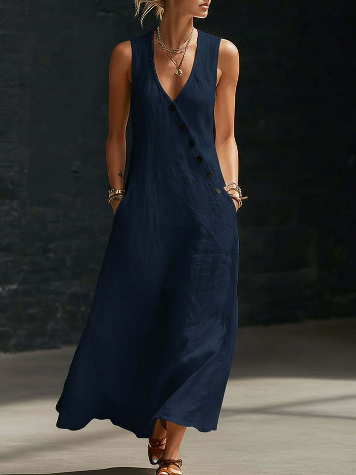 Solid color button solid color vest dress