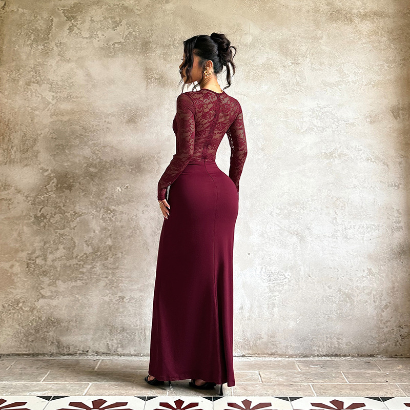 Long-sleeved patchwork lace dress