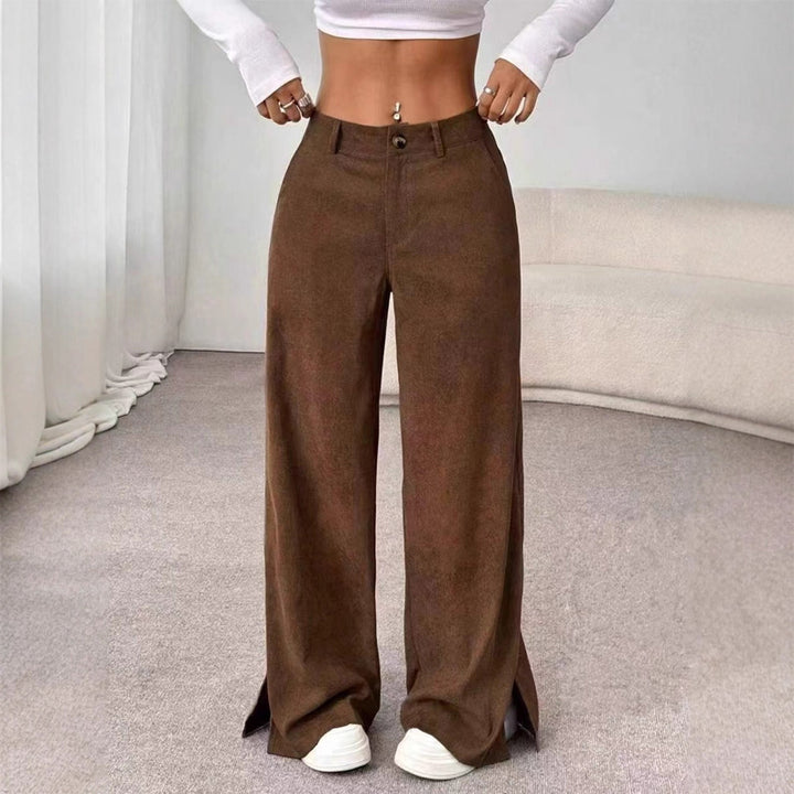 Soft Corduroy Slit Wide-Leg Pants