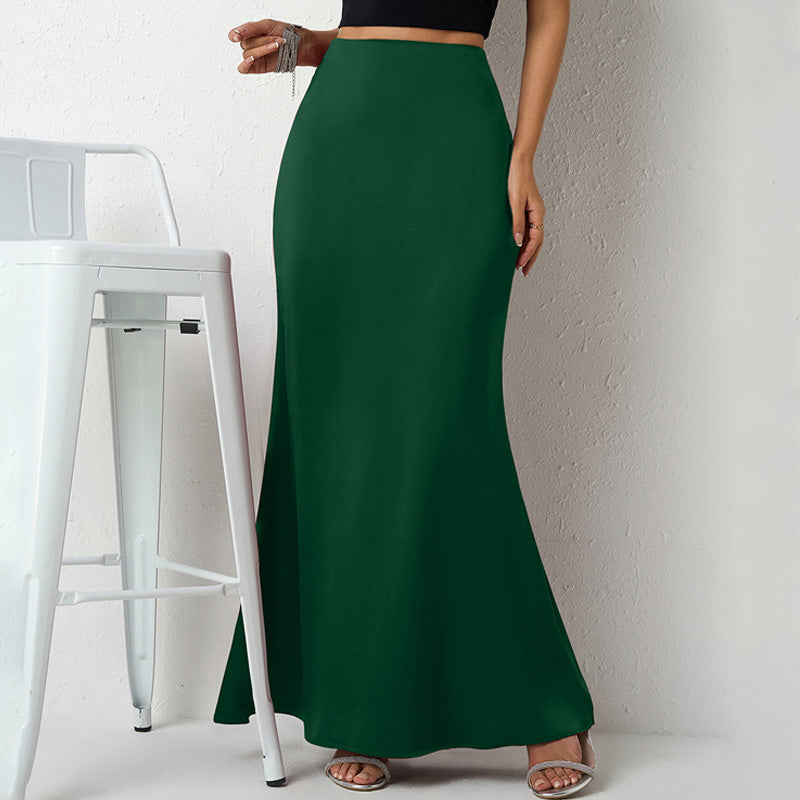 Solid Color Satin Midi Skirt