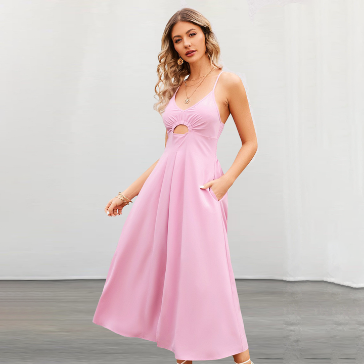 Sleeveless V-neck cutout slit maxi dress