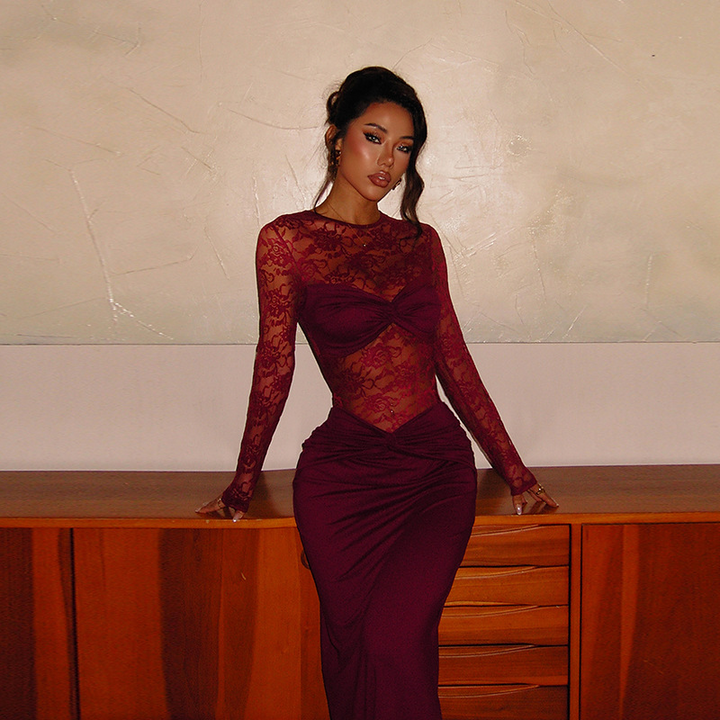 Long-sleeved patchwork lace dress