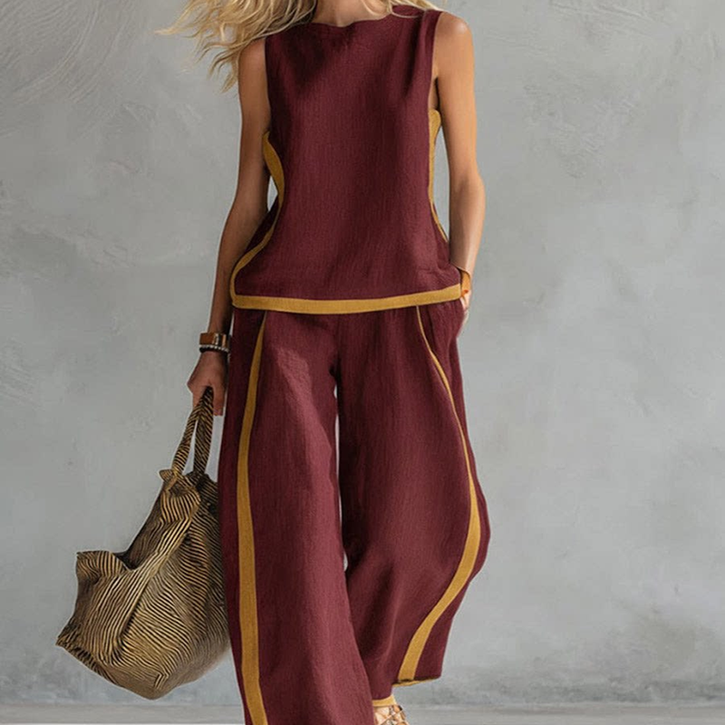 Sleeveless Colorblock Summer Two-Piece Set