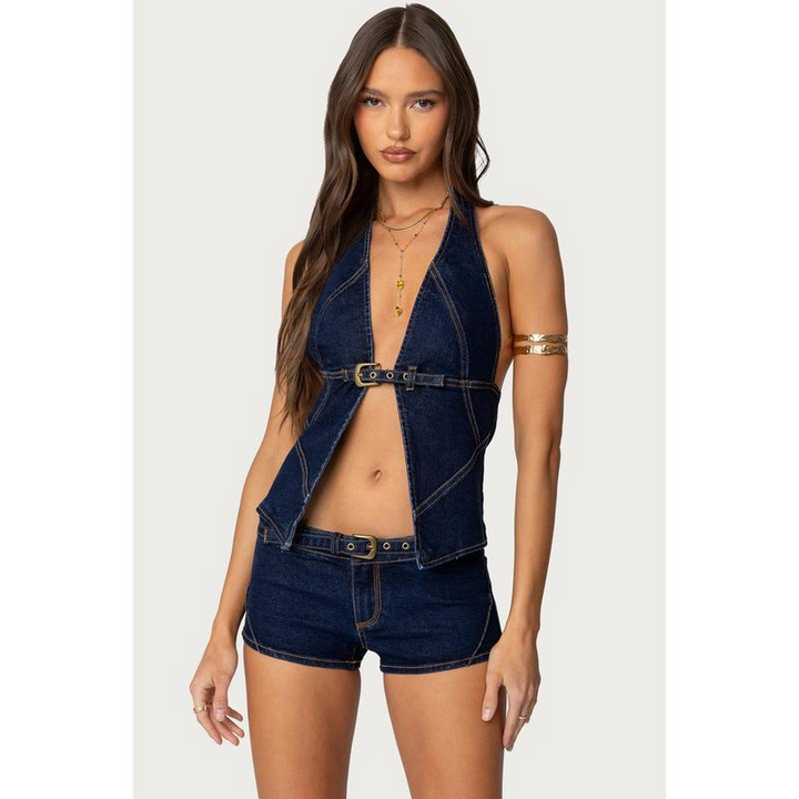 Front-slit denim tank top