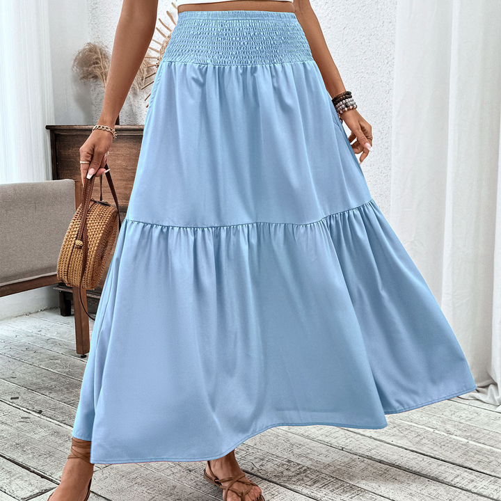 Floral print three-layer patchwork long skirt