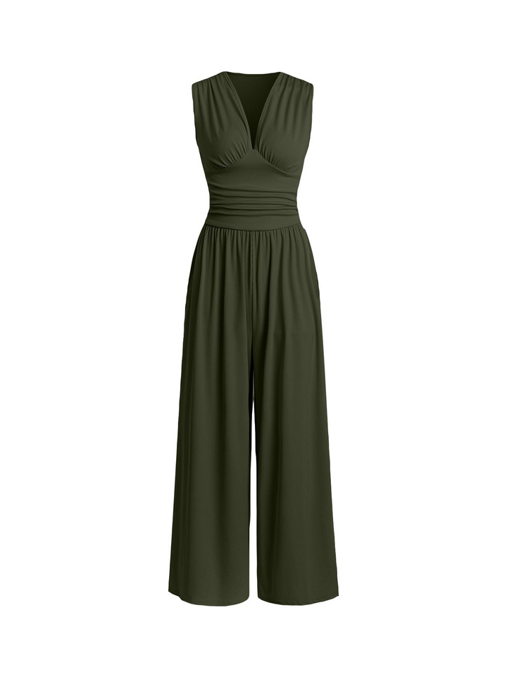 Solid color ribbed striped knit sleeveless jumpsuit