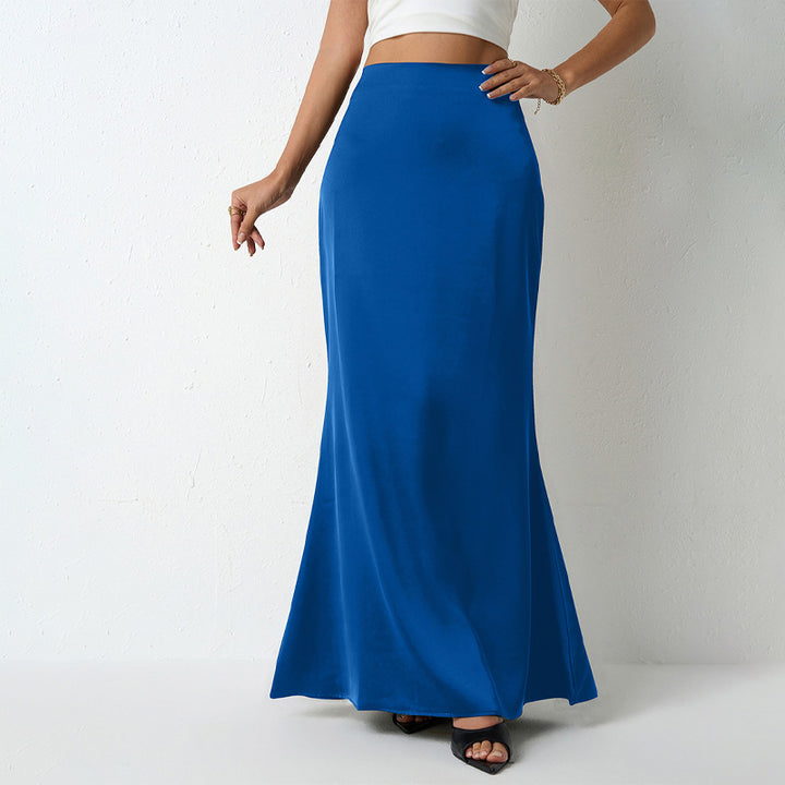 Solid Color Satin Midi Skirt