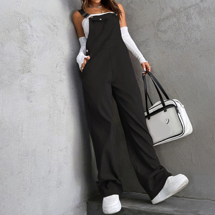 Retro Solid Color Straight-Leg Jumpsuit