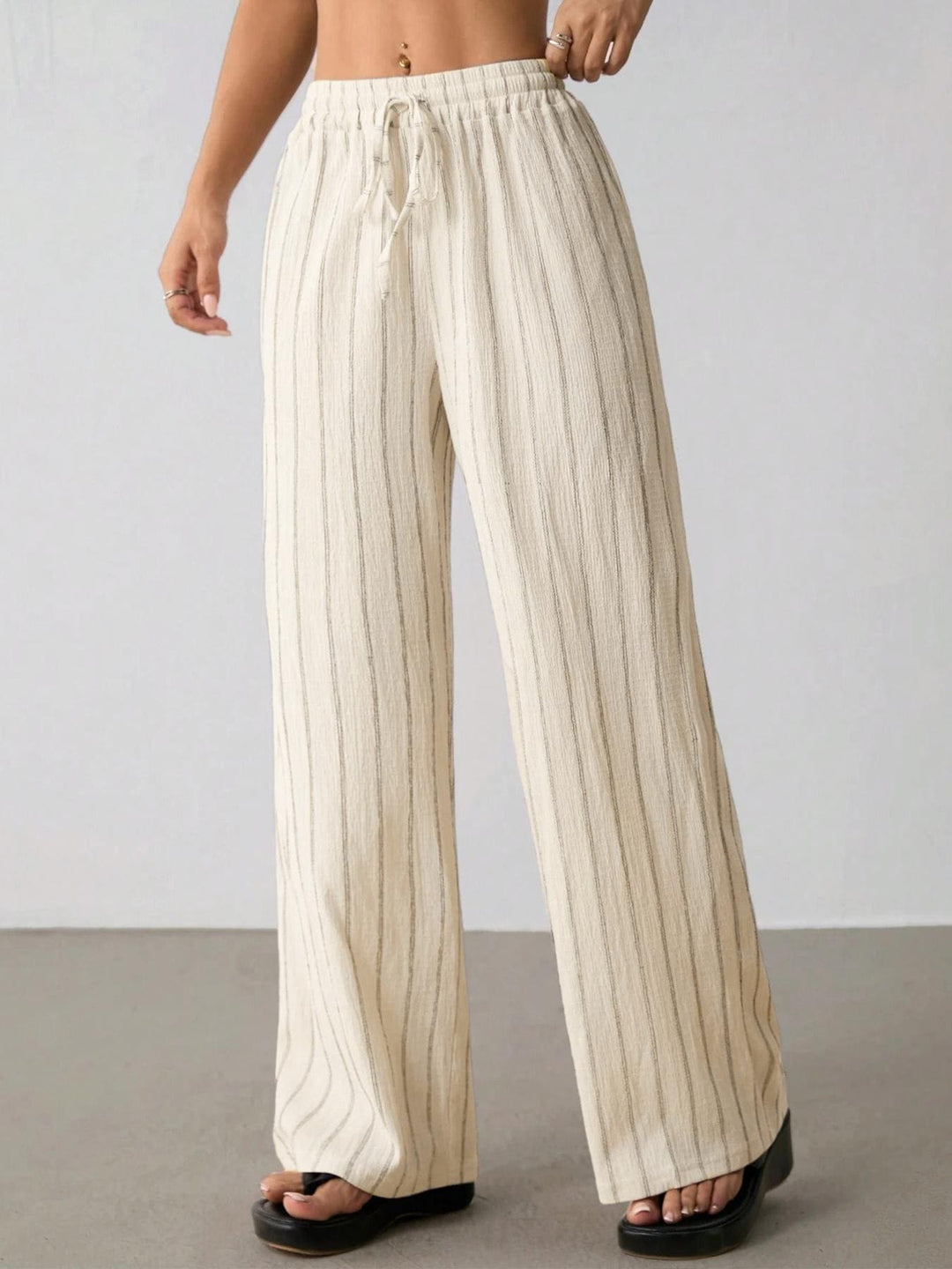 Loose striped drawstring wide-leg pants