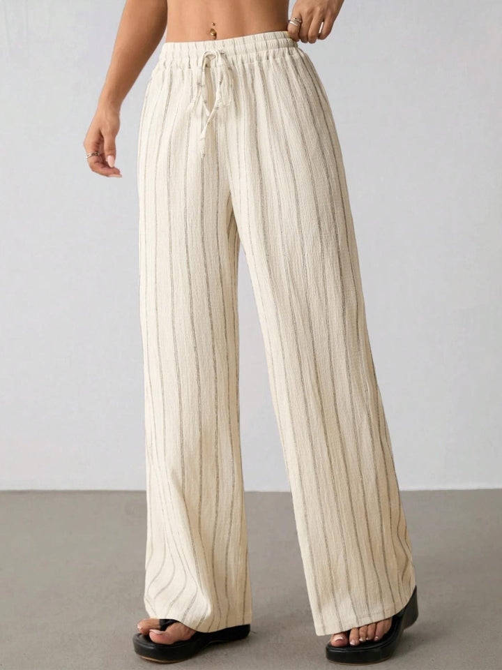 Loose striped drawstring wide-leg pants