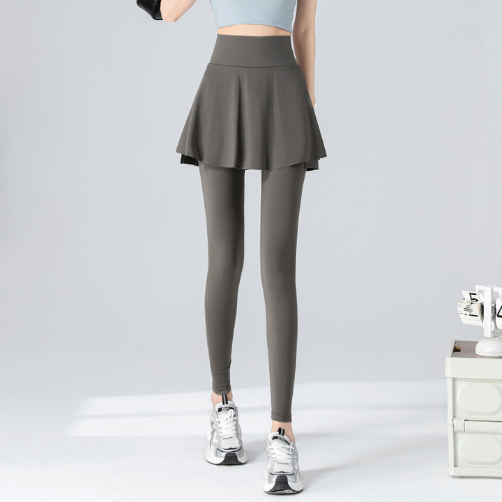 High-waisted faux two-piece yoga skirt and pants