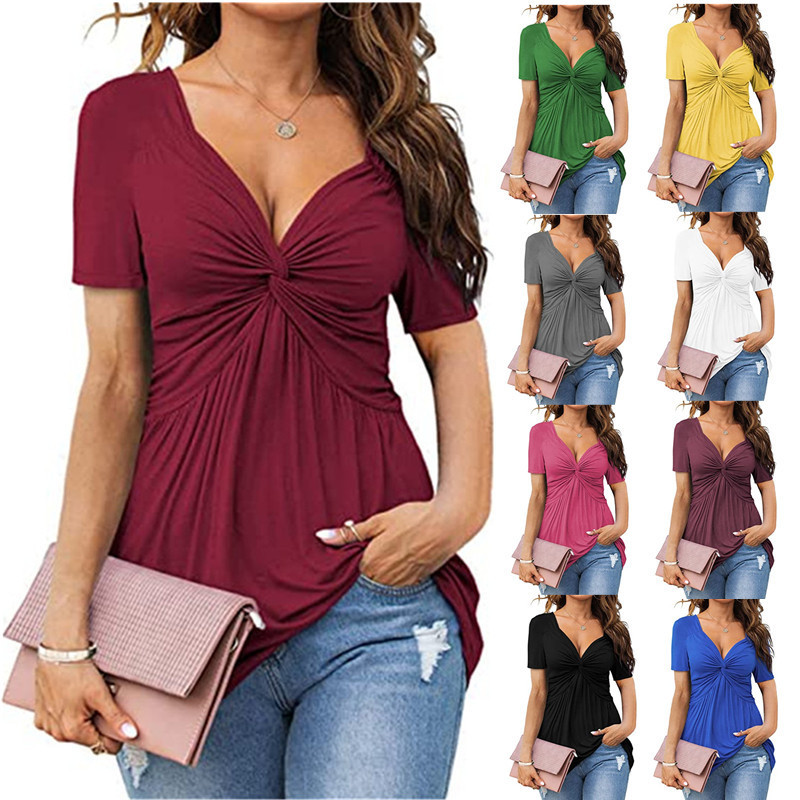 V-neck knotted short sleeves