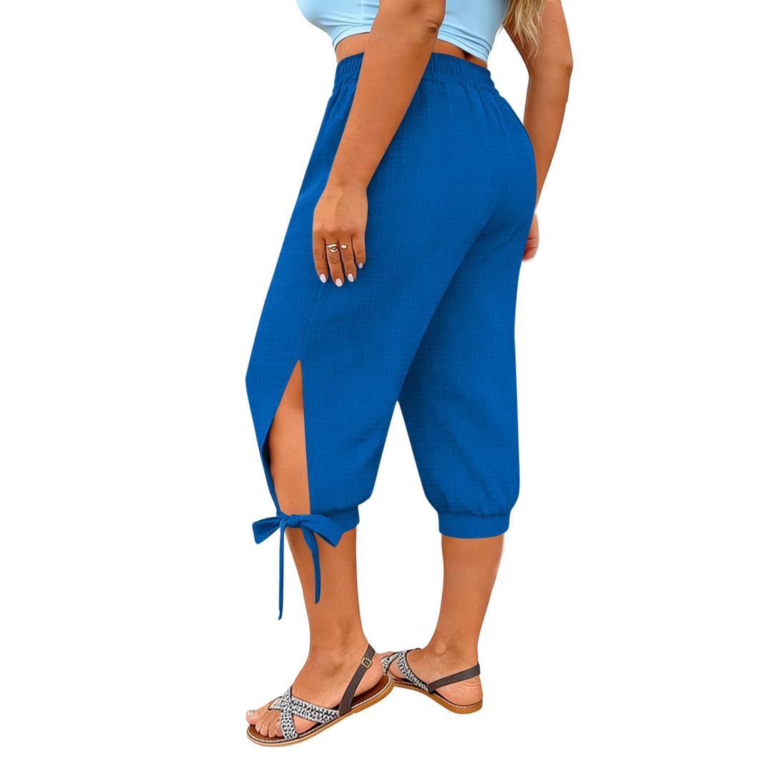 Slit tie-up cropped casual pants