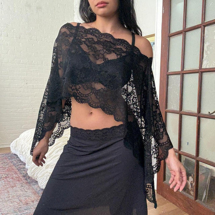 Sheer floral lace shawl top