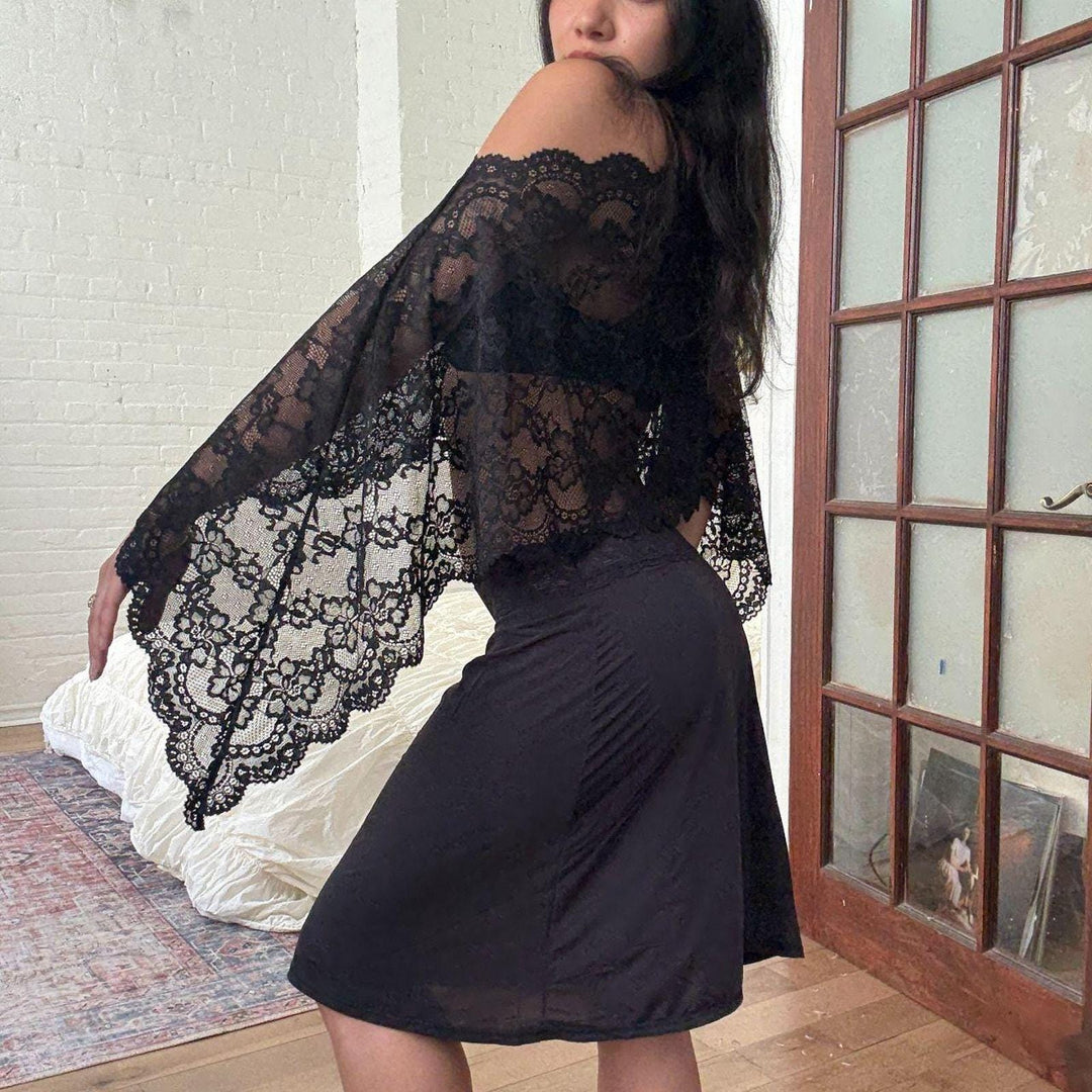 Sheer floral lace shawl top